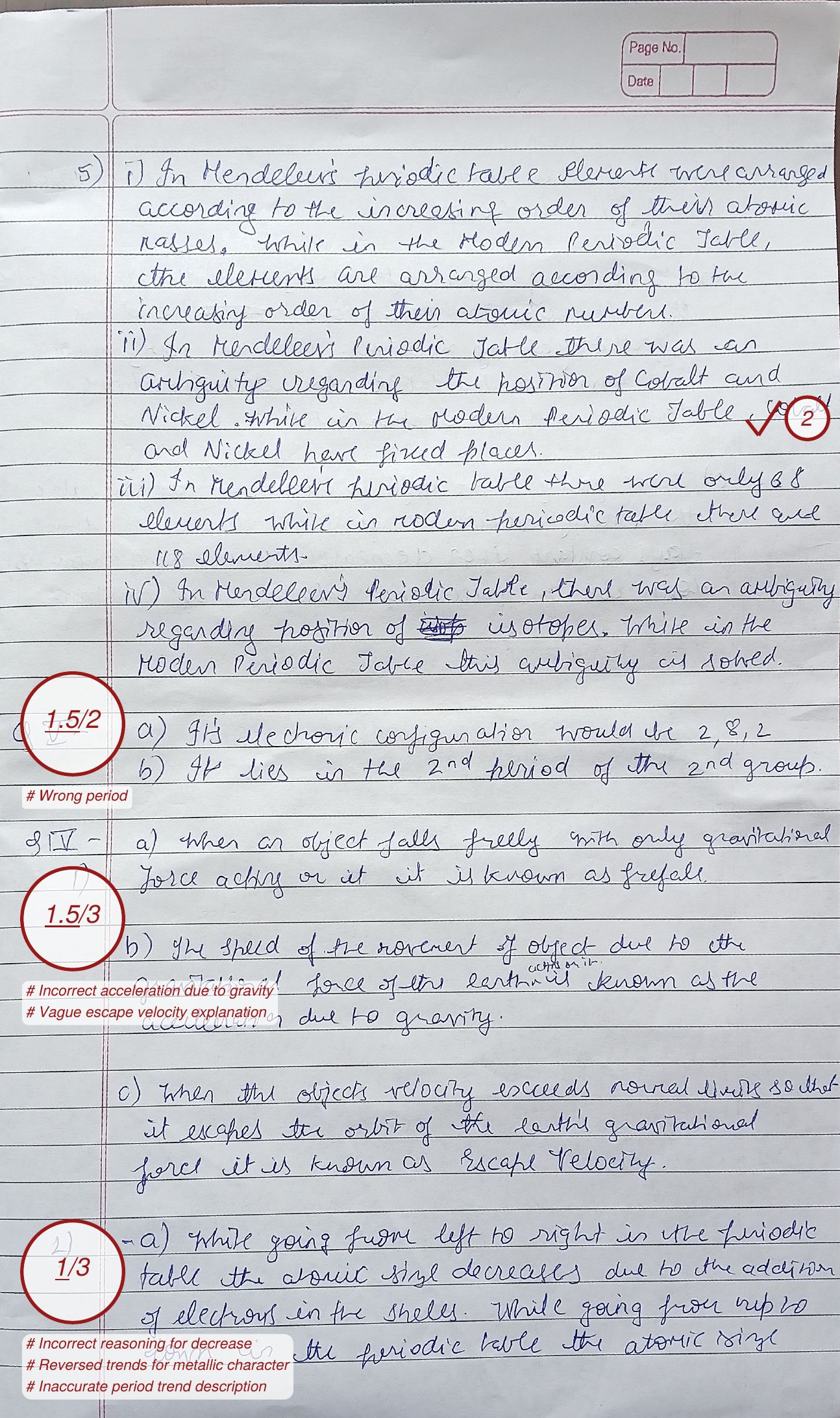 Another page of the same script with partial marks and comments