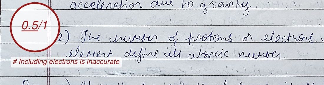 Close-up: 0.5 out of 1, with the comment Including electrons is inaccurate